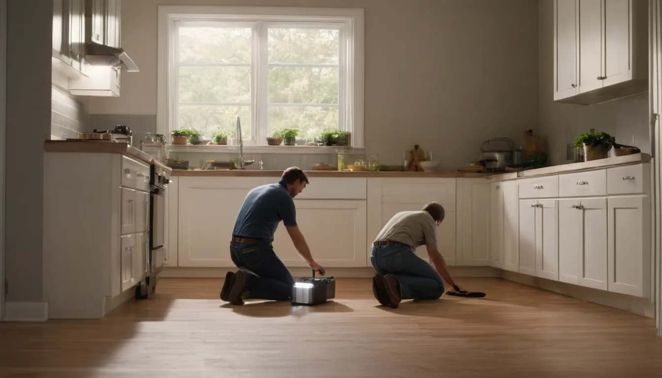 Provider checking a kitchen baseboard for ants in a Vallejo home
