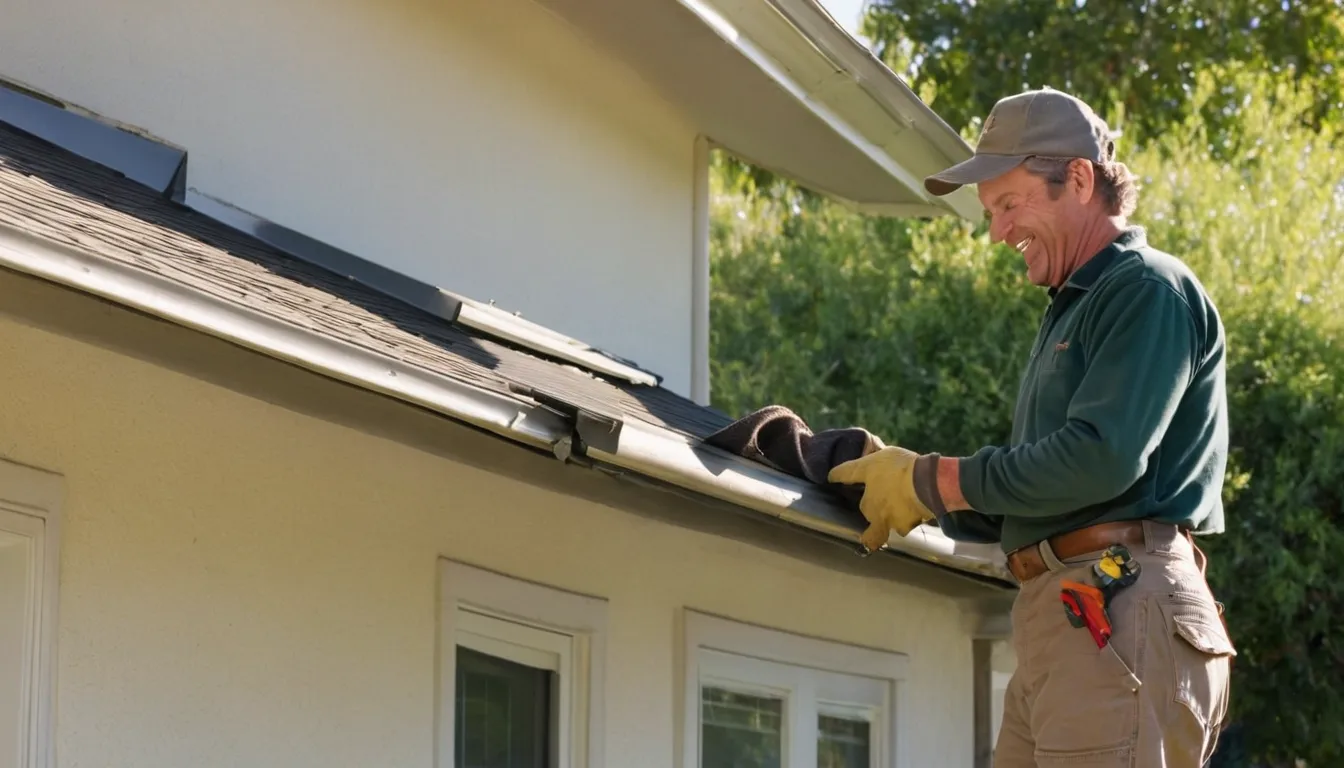 A friendly local provider checking roof vents on a home near Vallejo while a homeowner watches from the yard